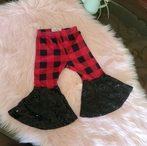 Red and Black Plaid Bell Bottom Pants